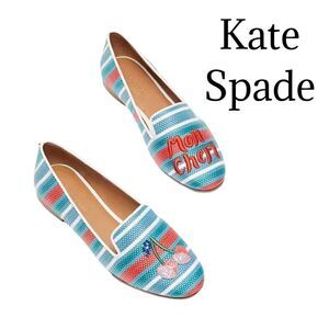 KATE SPADE Lounge Cherries Striped
Raffia Loafers Sz 7.5 GUC